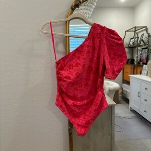 Free People Somethin Bout You Floral One Shoulder Puff Sleeve Bodysuit